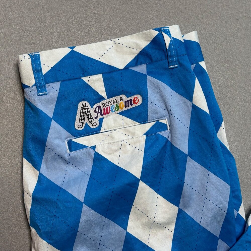 Royal & Awesome “Old Tom's” Golf Pants Men’s 38 X 32 Argyle Blue W Diamond